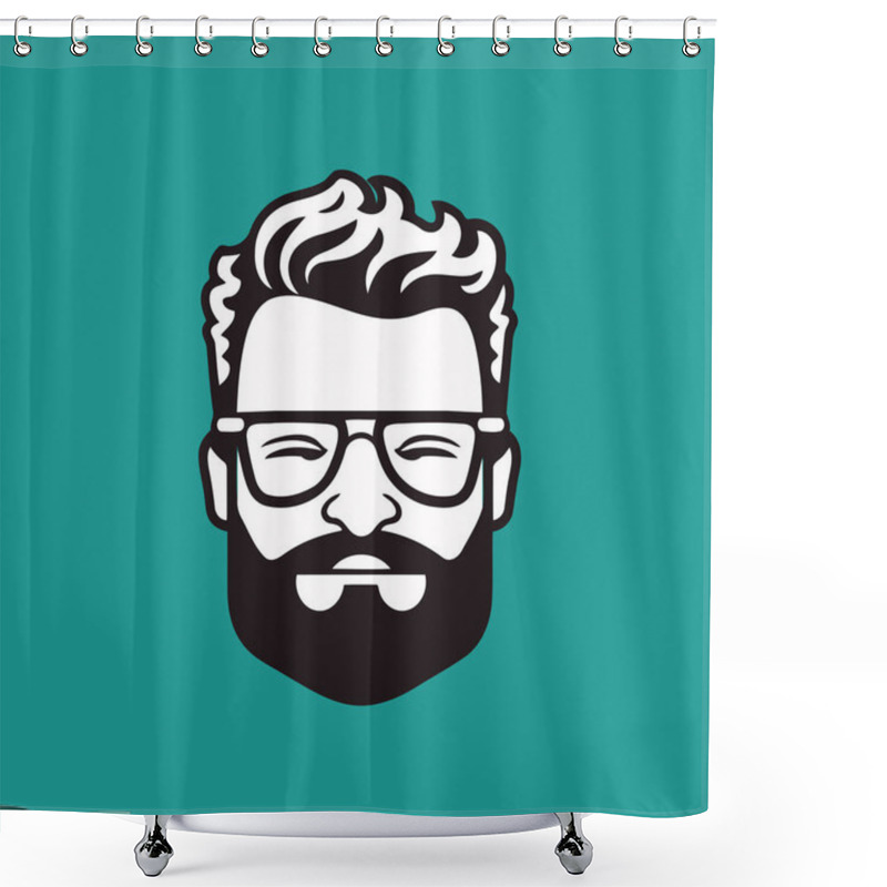 Personality  Hipster Face With Beard And Glasses. Vector Illustration In Flat Style. Logo Design Template Shower Curtains