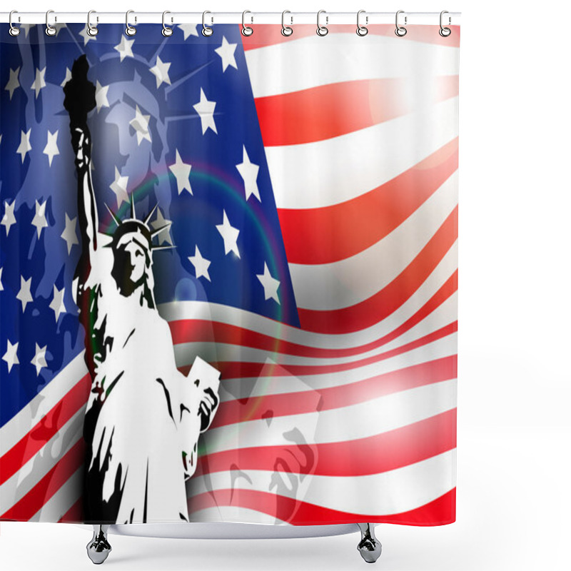 Personality  Statue Of Liberty On American Flag Background For 4th July Amer Shower Curtains