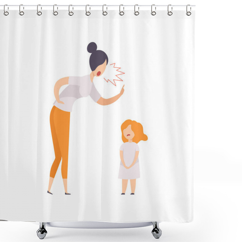 Personality  Mom Scolding At Her Daughter, Young Woman Yelling At Child Vector Illustration On A White Background Shower Curtains