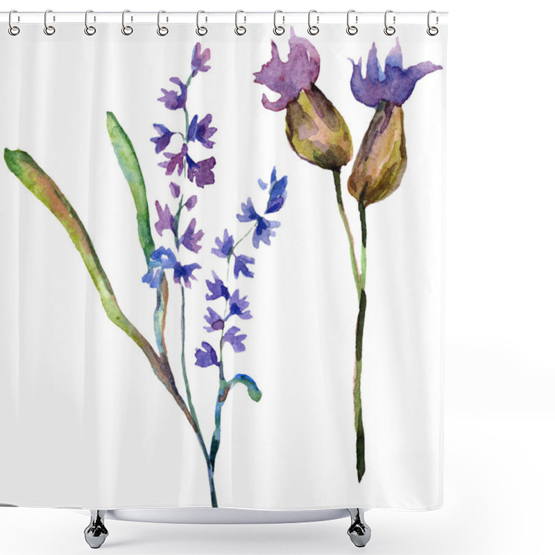 Personality  Purple Lavender Flowers. Wild Spring Wildflowers Isolated On White. Hand Drawn Lavender Flowers In Aquarelle. Watercolor Background Illustration. Shower Curtains