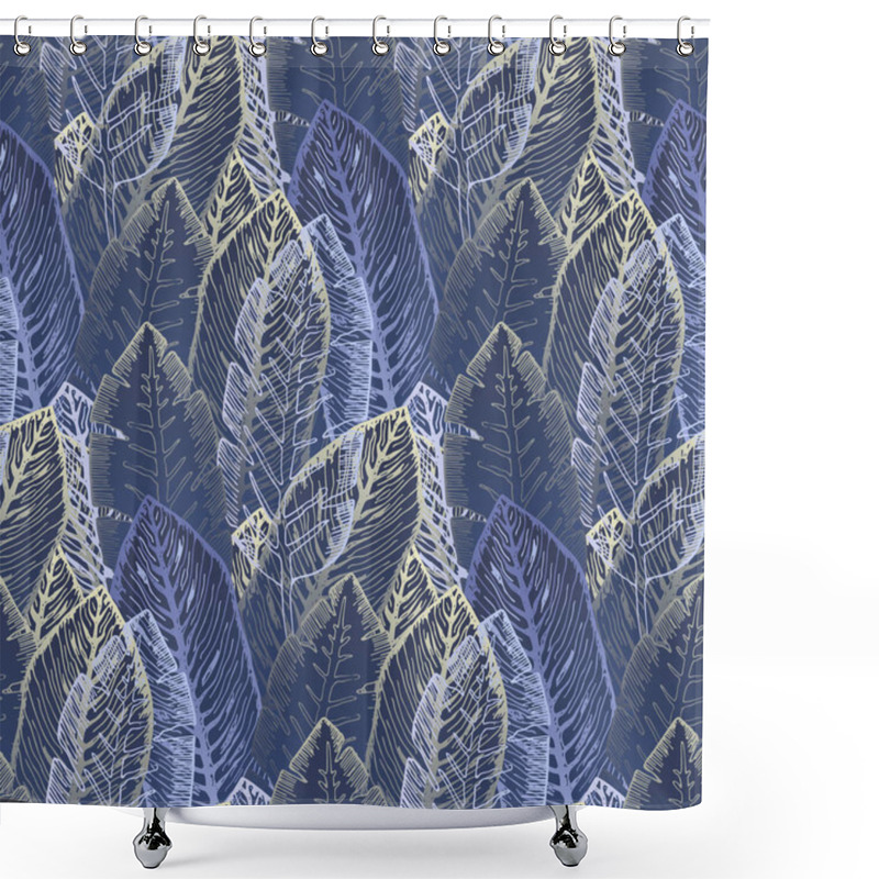 Personality  Mysterious Pattern With Purple Tropical Leaves Shower Curtains