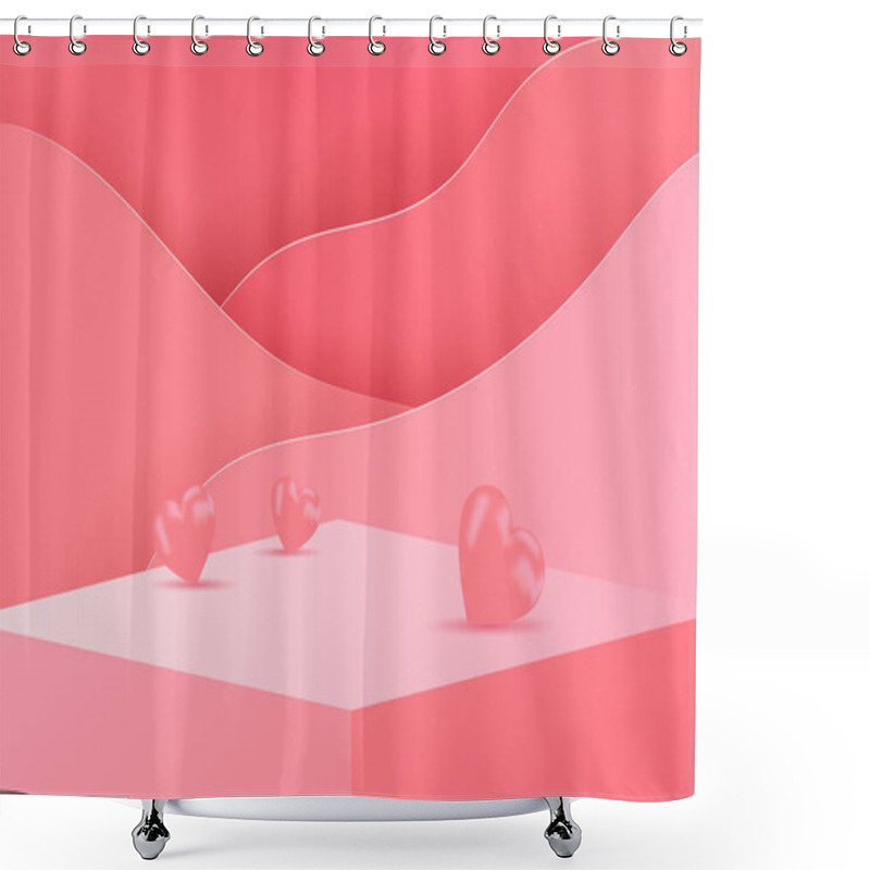 Personality  Podium Display Product Happy Valentine's Day Banners, Realistic Style Minimalist. Premium Vector Shower Curtains