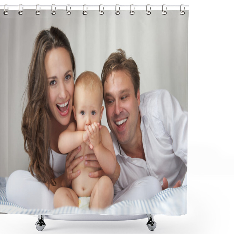 Personality  Happy Young Family With Baby Shower Curtains