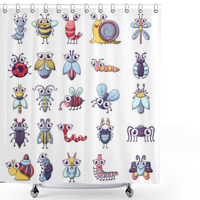 Personality  Bug Funny Insect Icons Set, Cartoon Style Shower Curtains