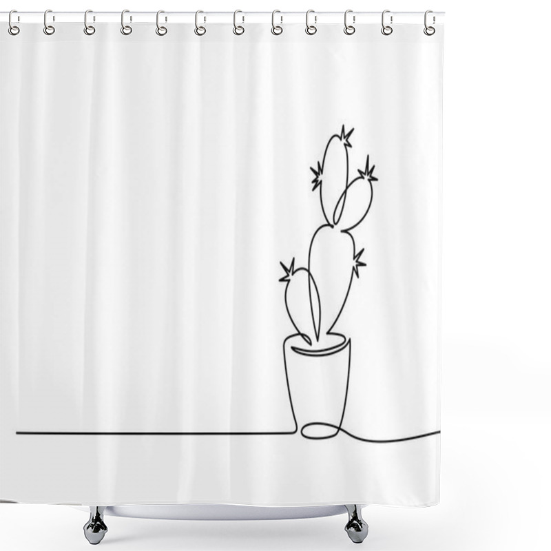 Personality  House Cactus In Pot Continuous One Line Drawing Shower Curtains