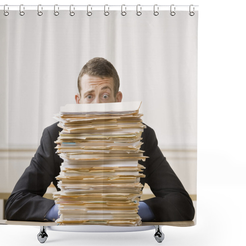 Personality  Businessman Behind Stack Of File Folders Shower Curtains