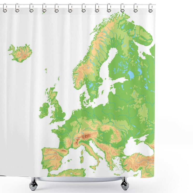 Personality  Europe Physical Map. Shower Curtains