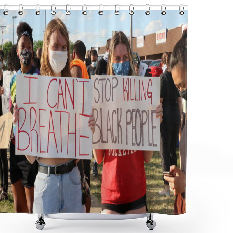 Personality  Pickerington, Ohio June 10, 2020 A Diverse Group Of Protesters Gather In Outrage Of The Death Of African American George Floyd At The Hands Of Police. Shower Curtains