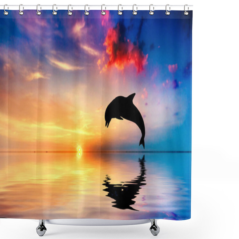 Personality  Beautiful Ocean And Sunset, Dolphin Jumping Shower Curtains