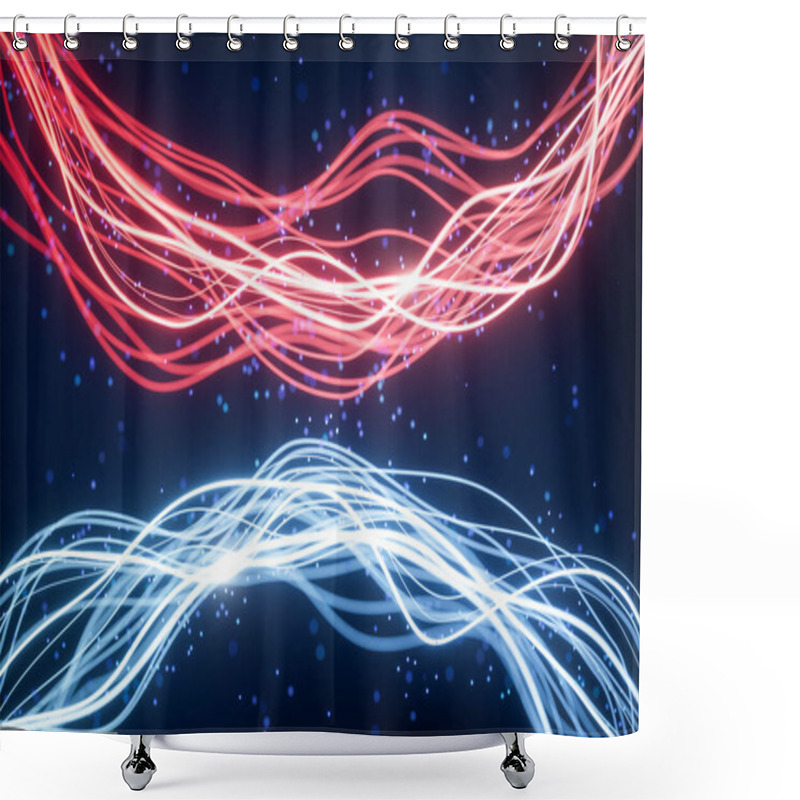 Personality  Abstract Wave Gradient Curves And Particles, 3d Rendering. Digital Drawing. Shower Curtains