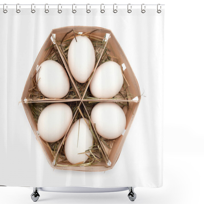 Personality  Eggs In Eco Box. Isolated On White Background. Top View. Shower Curtains