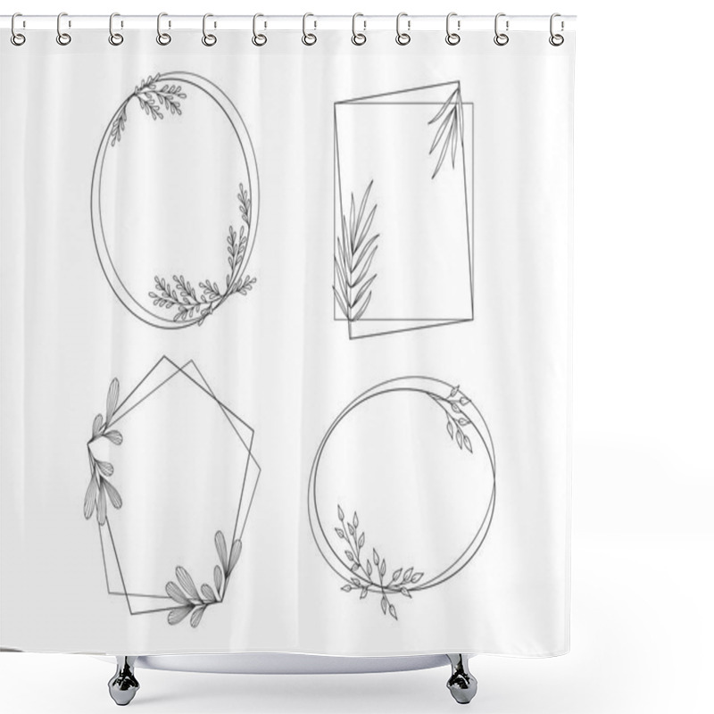 Personality  Collection Of Frames With Outline Leaves Decorative Elements. Hand Drawn Flower Ornaments On Various Frame Shapes. Shower Curtains