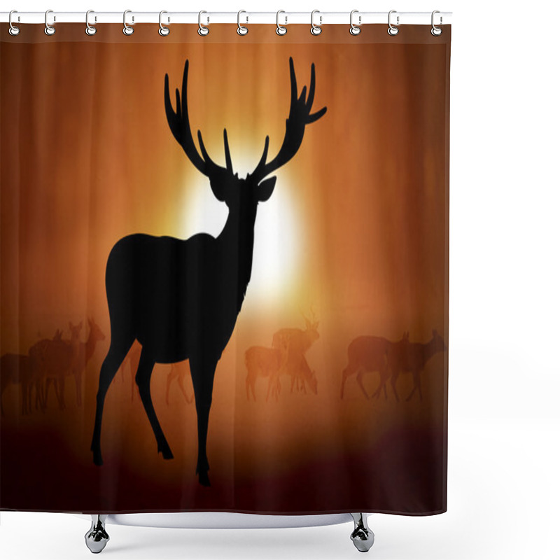 Personality  Silhouette Of A Deer In Sunset Shower Curtains