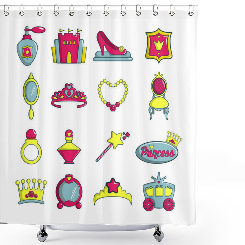 Personality  Princess Doll Icons Set, Cartoon Style Shower Curtains