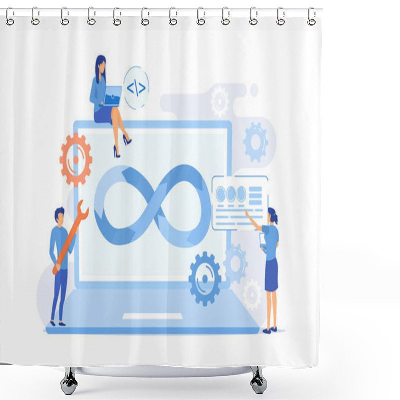 Personality  Programmers Working On Project. Website Development Methodology. Technical Support. DevOps Team, Software Development Team Vector Illustration Shower Curtains