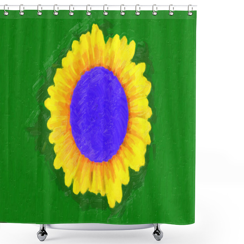 Personality  Colorful Sunflower Painted With Thick Oil Paint Strokes On Green Canvas Background BRAZIL Shower Curtains