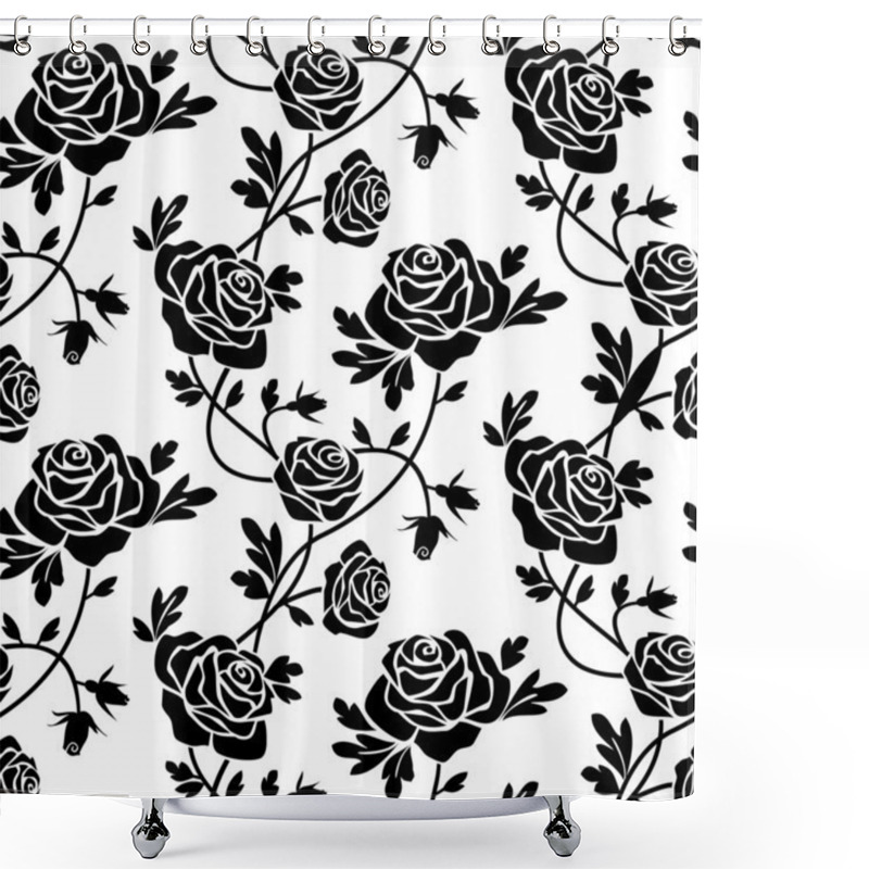 Personality  Black Roses At White Shower Curtains