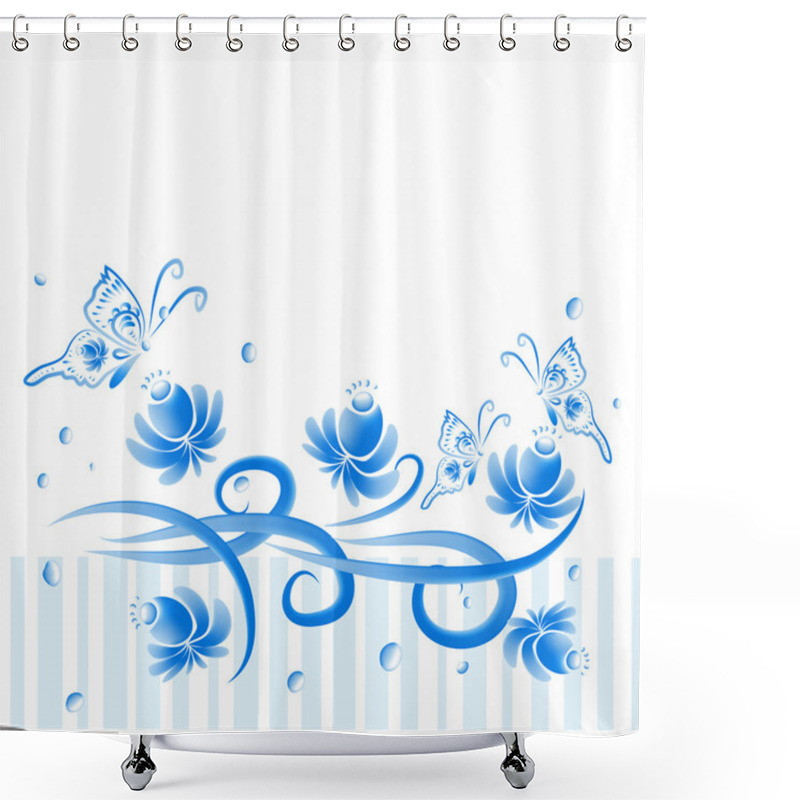 Personality  Pattern With Folk Flowers And And Butterflies Shower Curtains