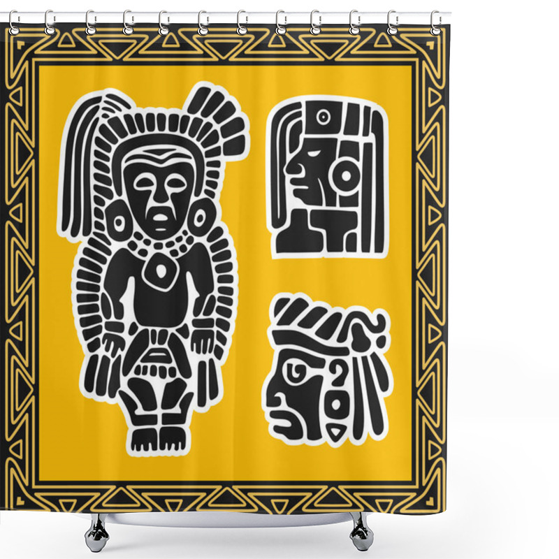 Personality  Set Of Ancient American Indian Patterns. Faces Shower Curtains