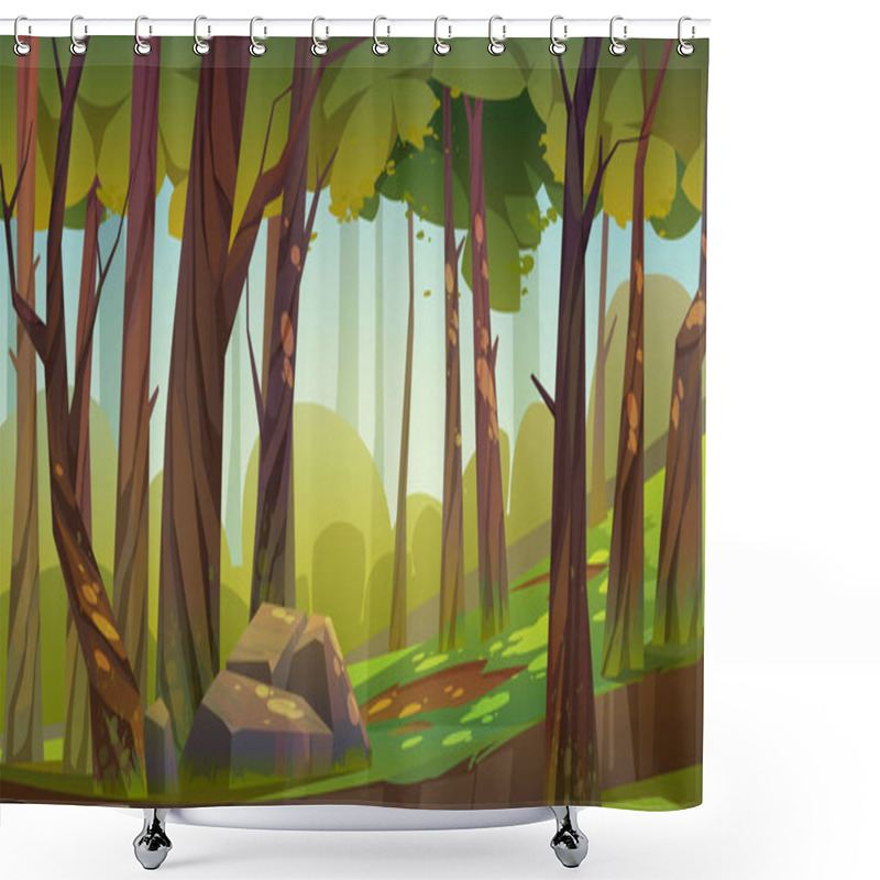 Personality  Cartoon Forest Background, Nature Park Landscape Shower Curtains