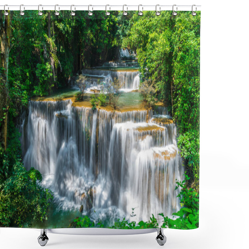 Personality  Beautiful Huay Mae Kamin Waterfall At Kanchanaburi In Thailand Shower Curtains