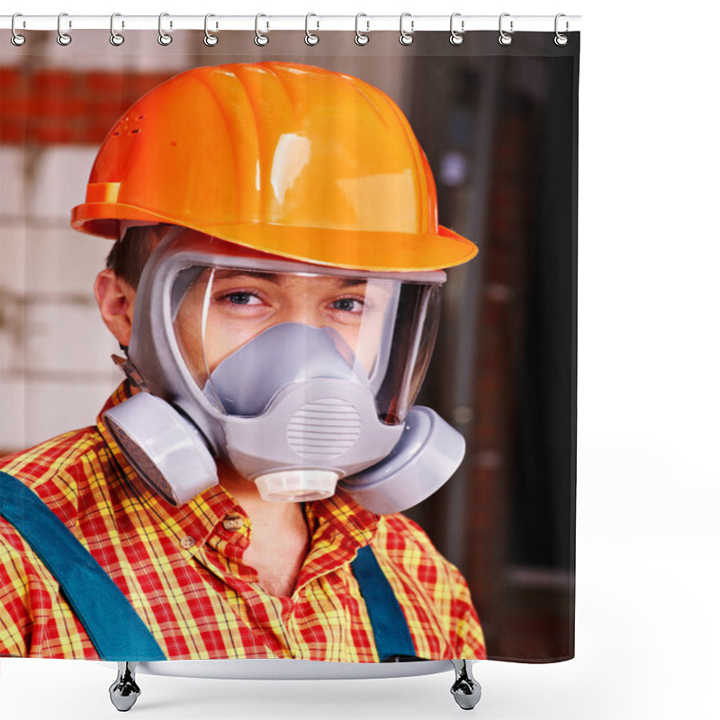 Personality  Man In Builder Respirator. Shower Curtains