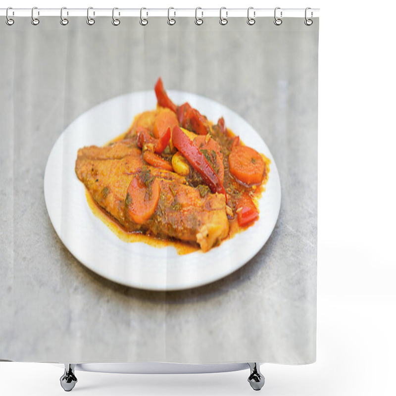 Personality  Chraime Is Traditional Moroccan, Jewish, Arabian Dish. Chraime Shabbat Fish In Tomato Sauce, Garlic, Pepper, Spices. Shower Curtains