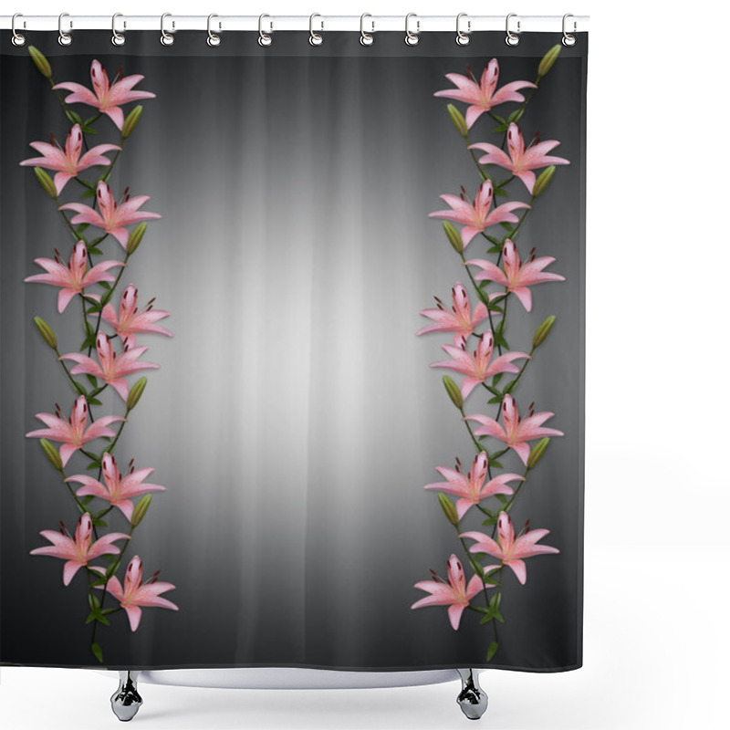 Personality  Asian Lily Flowers Border On Black Shower Curtains