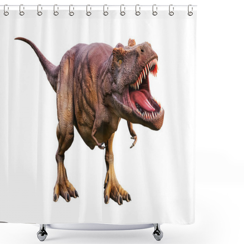 Personality  Tyrannosaurus Rex Or T_Rex Scientifc And Realistic Reconstitution Isolated On A White Background. 3D Rendering Illustration Of The King Of Dinosaurs. Shower Curtains