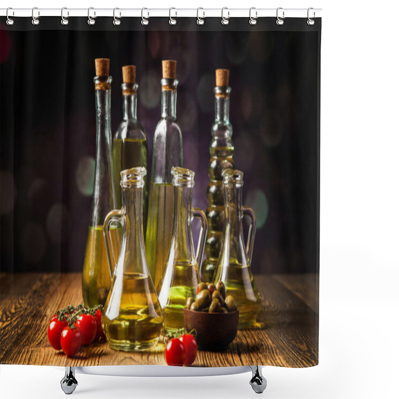 Personality  Composition Of Olive Oils In Bottles Shower Curtains