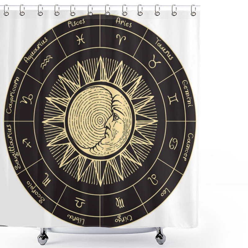 Personality  Circle Zodiac Signs With Sun And Moon Shower Curtains