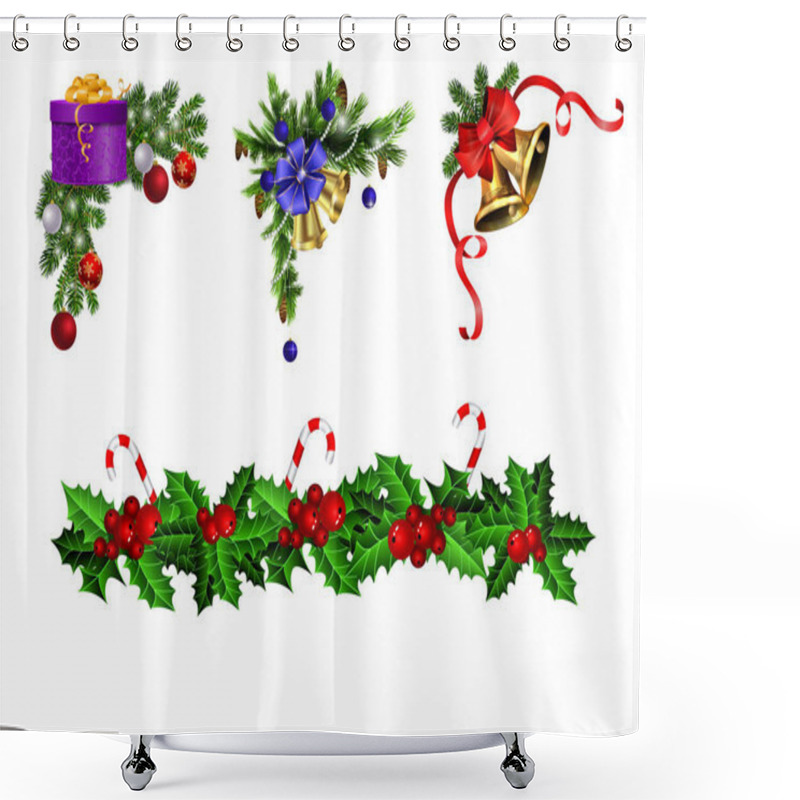 Personality  Christmas Decorations With Fir Tree Golden Jingle Bells Shower Curtains