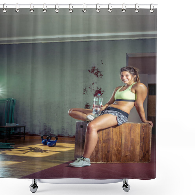 Personality  Exhausted Gym Girl Drinking Water. Shower Curtains