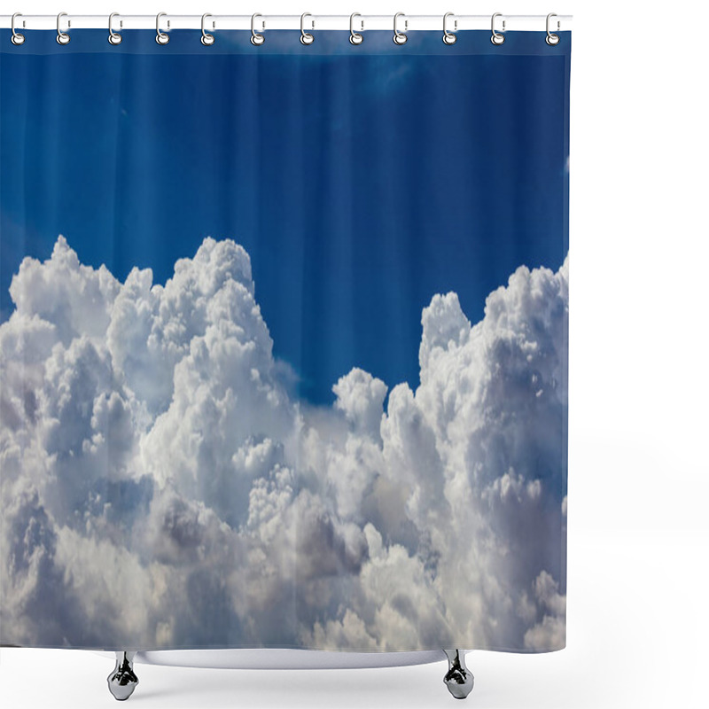 Personality  Closeup Of Billowy Cumulus Clouds. Wispy Clouds, Deep Blue Sky In Background.  Shower Curtains