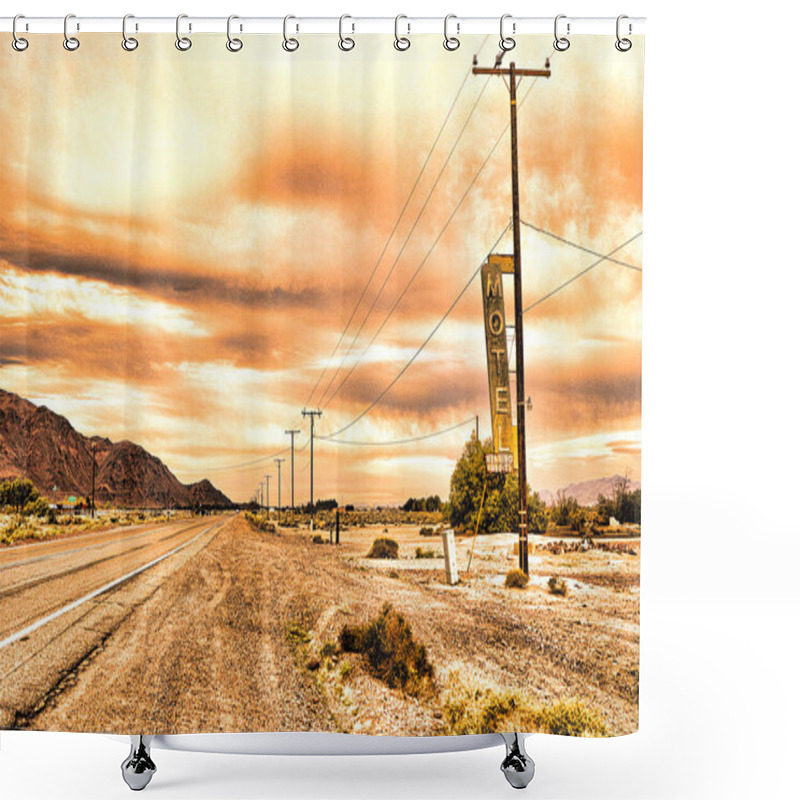 Personality  Old Motel Sign Ruin Along Historic Route 66 In The Middle Of California Vast Mojave Desert. Shower Curtains