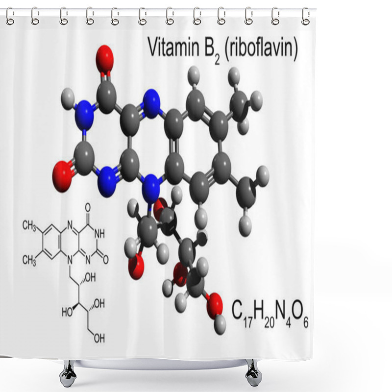 Personality  Chemical Formula, Structural Formula And 3D Ball-and-stick Model Of Vitamin B2 (riboflavin), White Background Shower Curtains