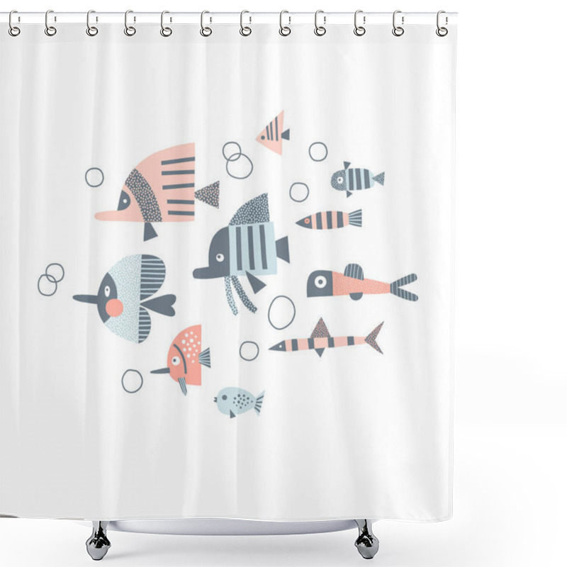 Personality  School Of Fish With Water Bubbles Vector Illustration Shower Curtains