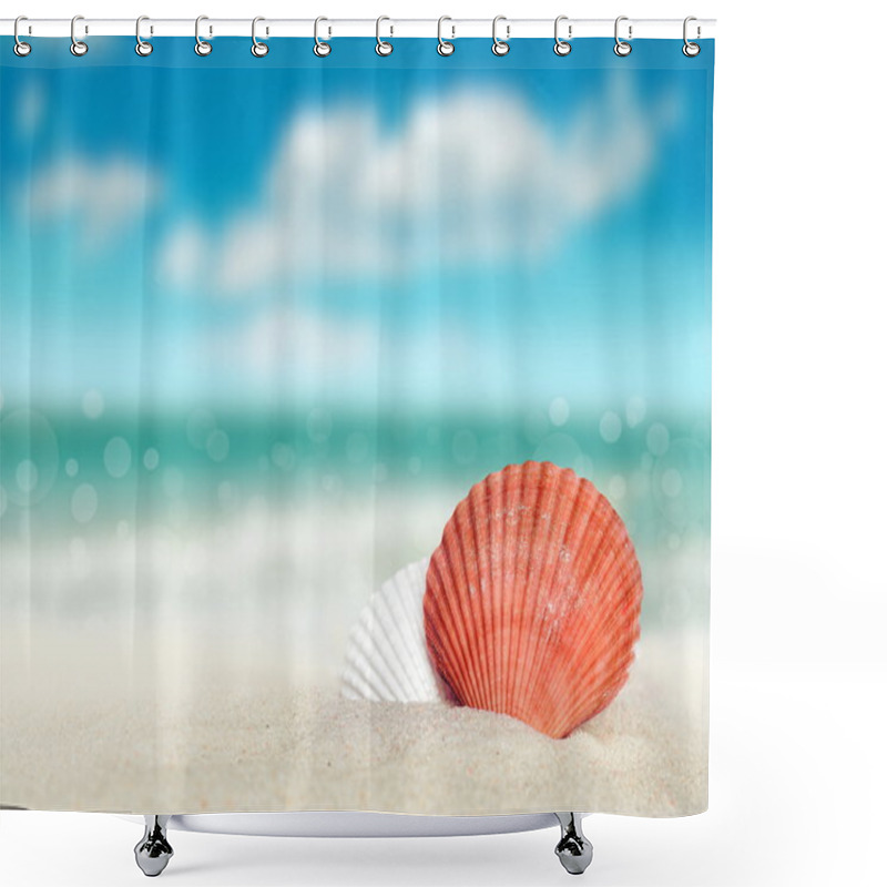 Personality  Seashell On The Sandy Beach Shower Curtains