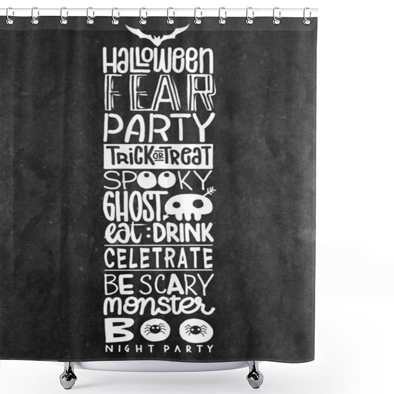 Personality  Halloween Words And Icons Background Vector Shower Curtains