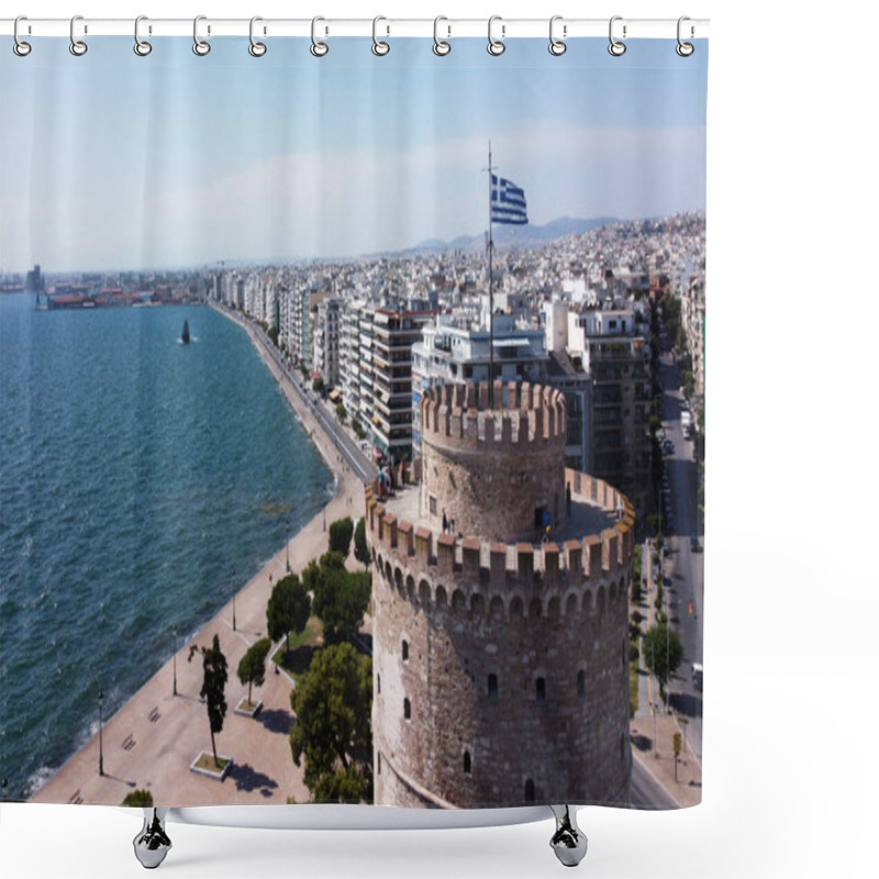 Personality  Aerial View Of White Tower Of Thessaloniki In Greece On August 25 2020 Shower Curtains