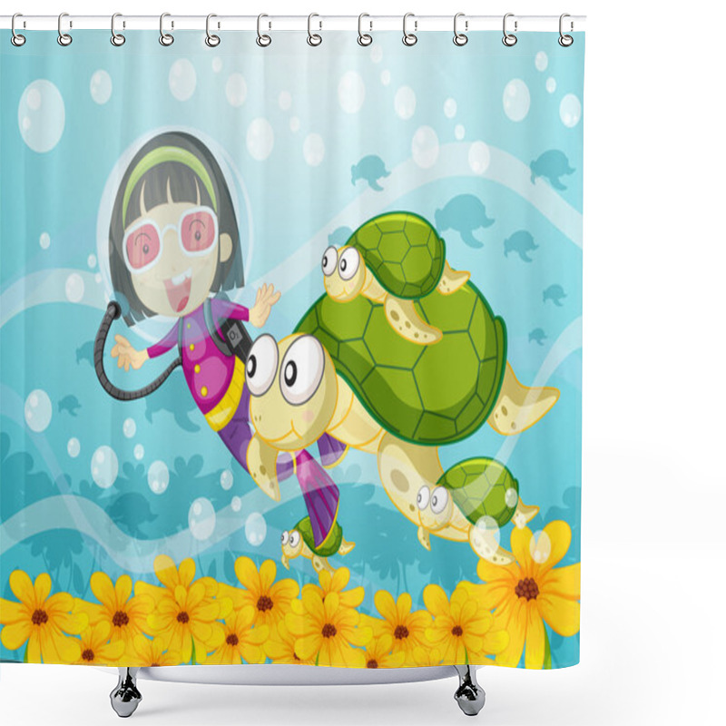 Personality  Tortoise And Girl In Water Shower Curtains