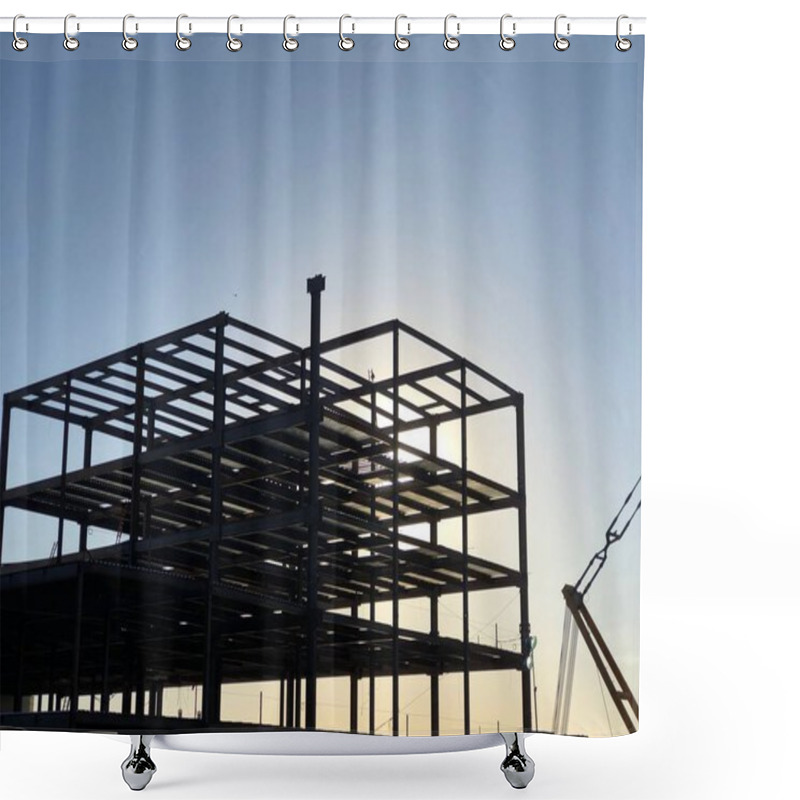 Personality  Steel Building Frame Construction Site In Gilbert Arizona Were A Extension Of The Hospital Is Being Added On. Shower Curtains