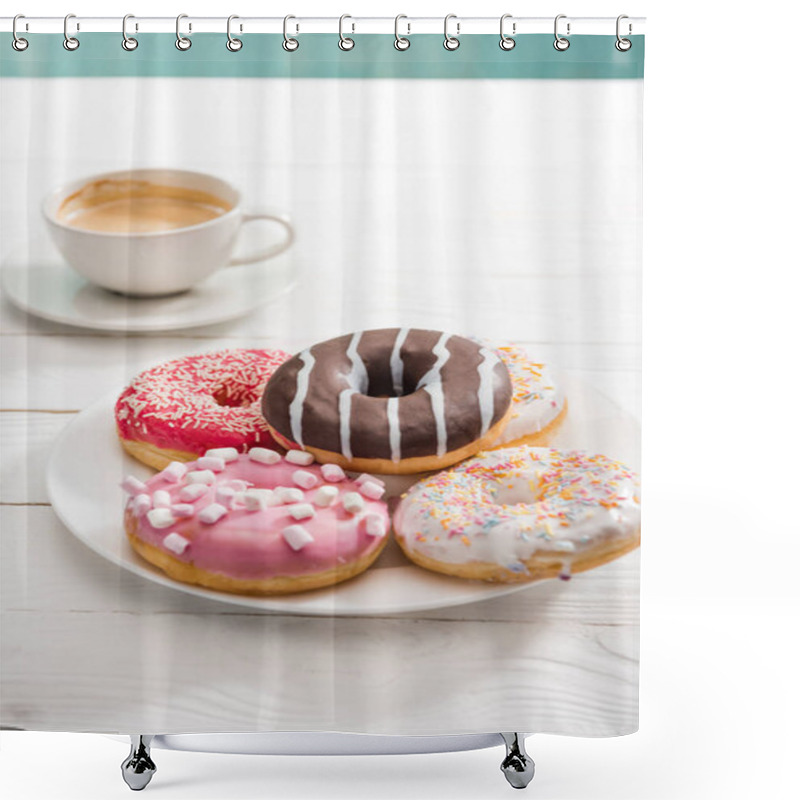 Personality  Donuts With Cup Of Coffee For Breakfast  Shower Curtains