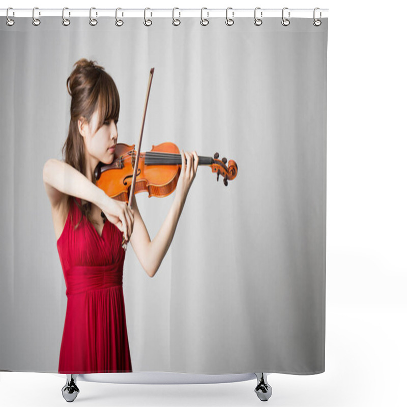 Personality  Young Beautiful Asian Woman Playing Violin Shower Curtains