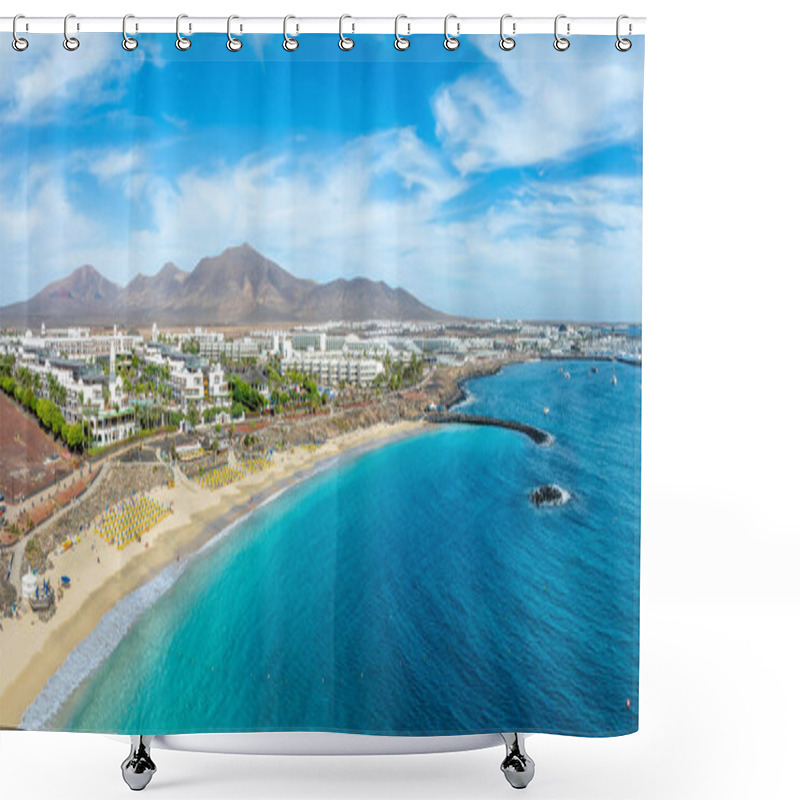 Personality  Landscape With Playa Blanca And Dorada Beach, Lanzarote, Canary Islands, Spain Shower Curtains