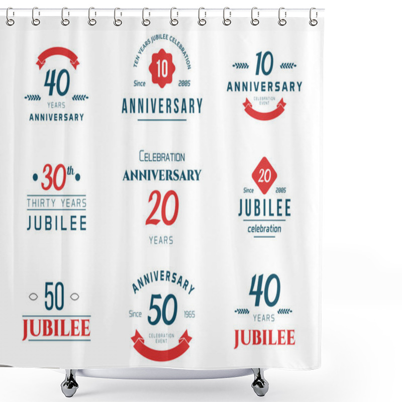 Personality  Set Of Anniversary Signs, Symbols. Ten, Twenty, Thirty, Forty, Fifty Years Jubilee Design Elements Collection. Shower Curtains