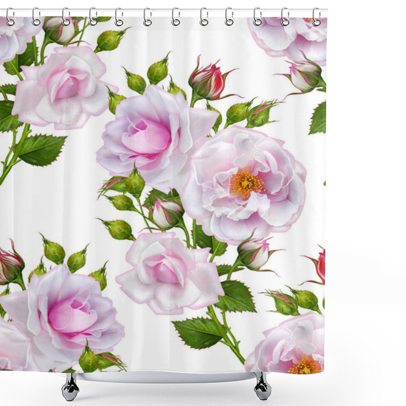 Personality  Floral Seamless Pattern, Bud Of A Beautiful Pink Rose, Long, Hig Shower Curtains