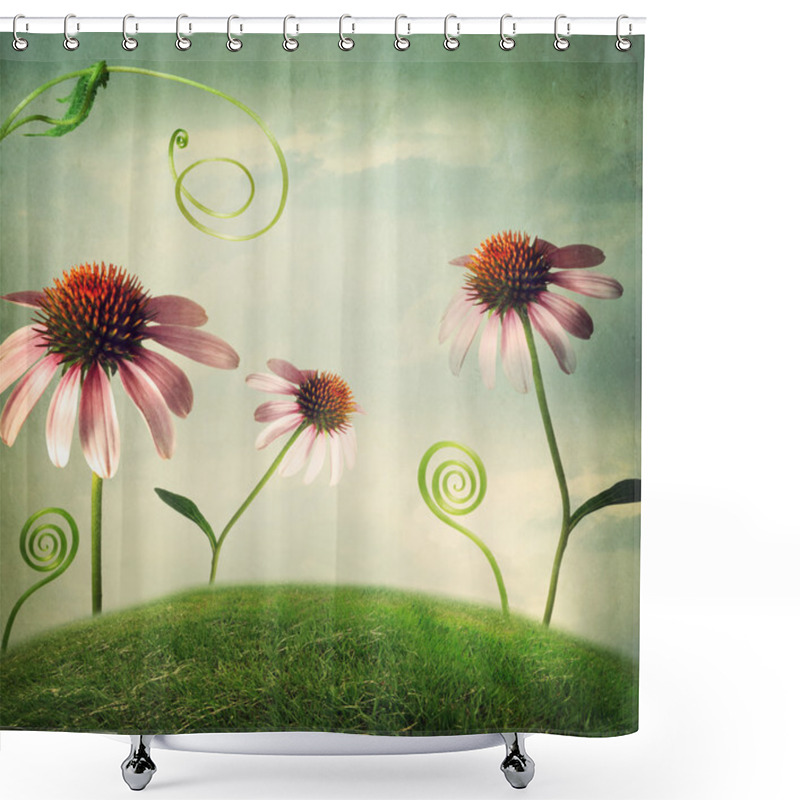 Personality  Echinacea Flowers In Fantasy Landscape Shower Curtains