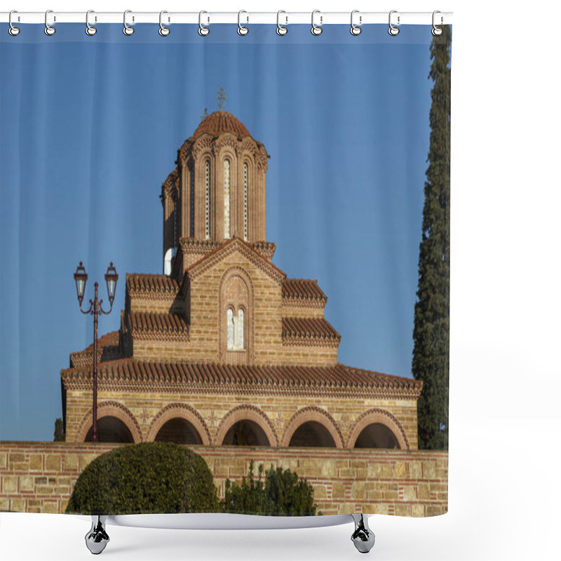 Personality  SOUROTI, GREECE - MARCH 31, 2019: Outside View Of Monastery Souroti Of St. John The Theologian, St. Paisios Athonite And St. Arsenios The Cappadocian, Near Thessaloniki, Greece Shower Curtains