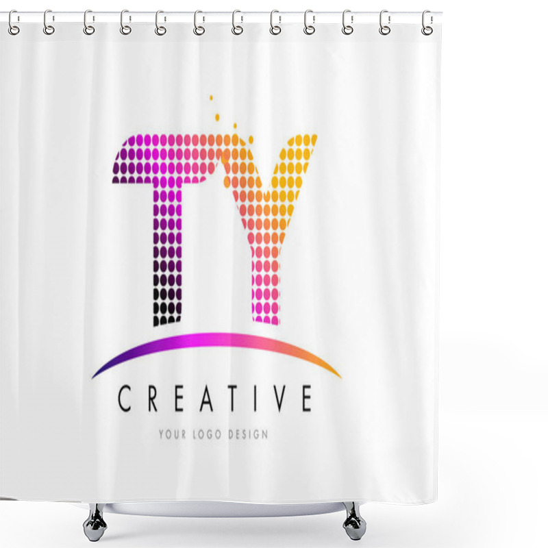 Personality  TY T Y Letter Logo Design With Magenta Dots And Swoosh Shower Curtains